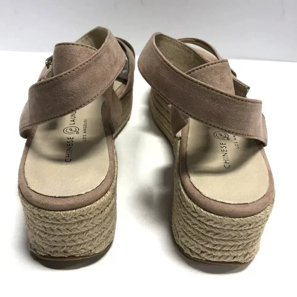 Chinese Laundry Women’s Zala Micro Suede Beige/Pink Platform Sandals Size 10M